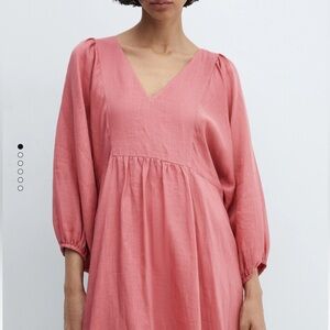 MANGO - Ramie puff sleeeve maxi dress in bubblegum, size 8